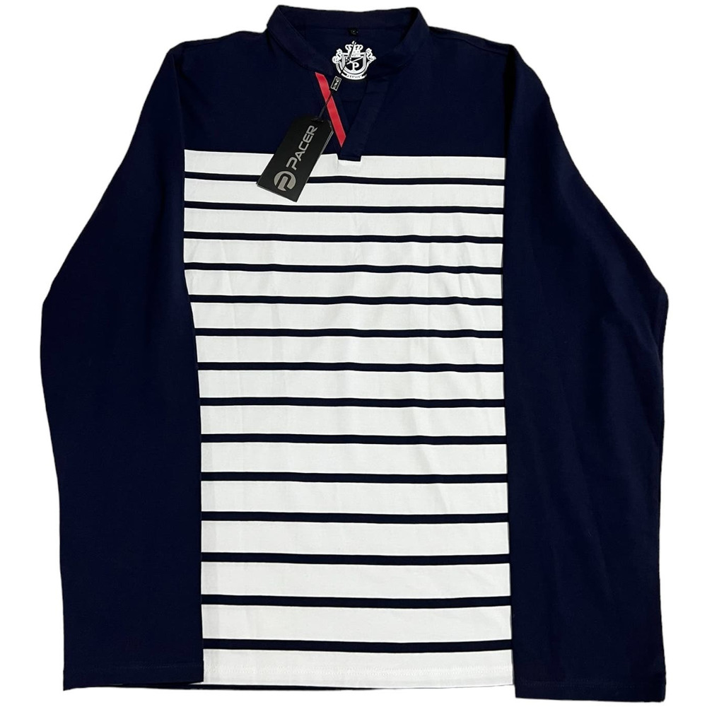 NWT Pacer Premium Navy and White Split Neck Long Sleeve Shirt Size M